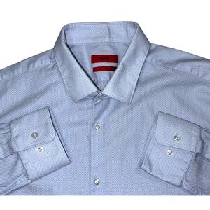 Hugo Boss Red Label Mens XL Dress Shirt Sharp Fit Light Blue Micro Pattern